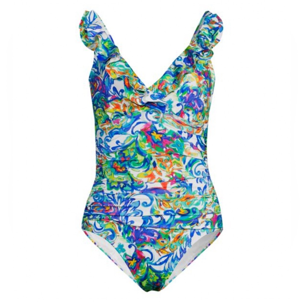 LAUREN RALPH LAUREN Floral Ruffle One Piece Swimsuit, Size 16